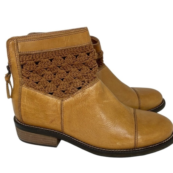 Anthropologie Latigo Tan Leather women’s ankle boots crotchet top size 6 - Picture 3 of 10